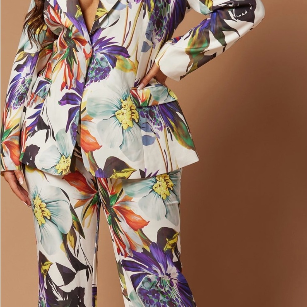 Fashion Nova White Floral Pantsuit with Wide-Leg Design